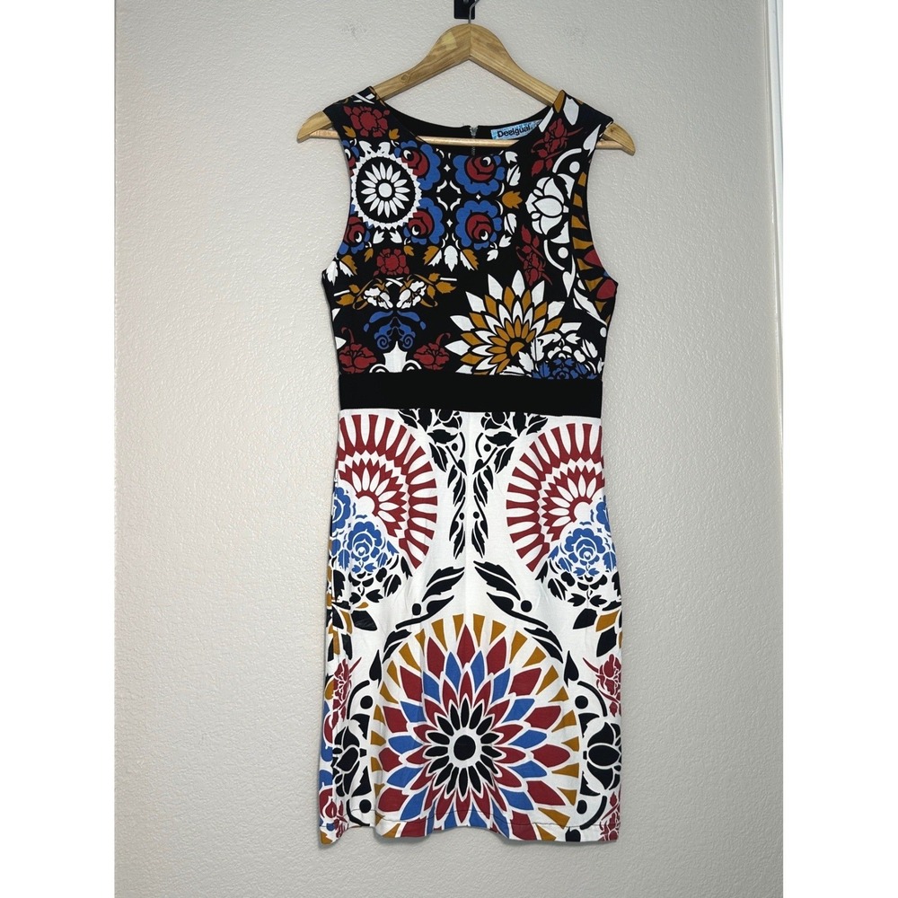 Desigual Mandala Print Super Soft A line Art to Wear Logo Back Sheath Dress Med.